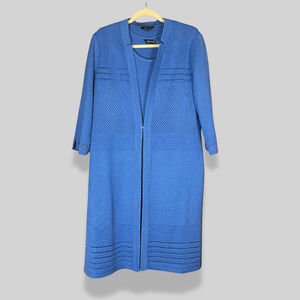 Misook Blue Knit Tank & Cardigan Set Medium Elegant Career Knitwear